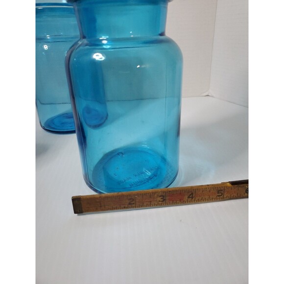 RARE Vtg Blue Glass Apothecary Bubble Lid Jars Bottles Set Of 3 MCM Belgium - Picture 5 of 14
